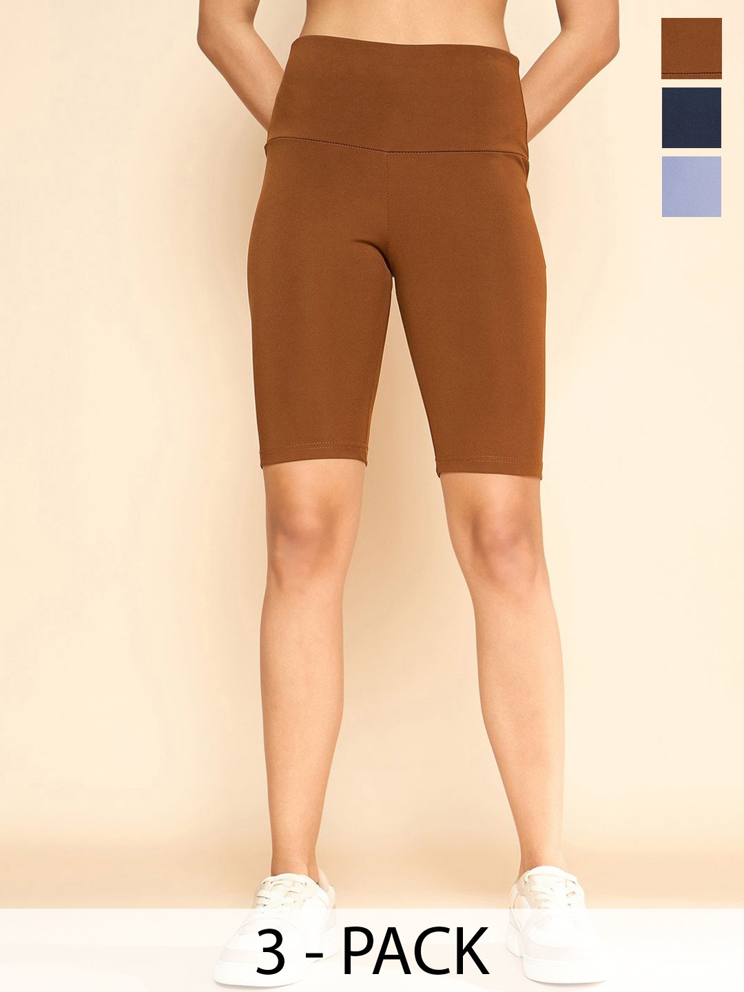 

COLOR CAPITAL Women Pack Of 3 Mid-Rise Cycling Tights, Brown