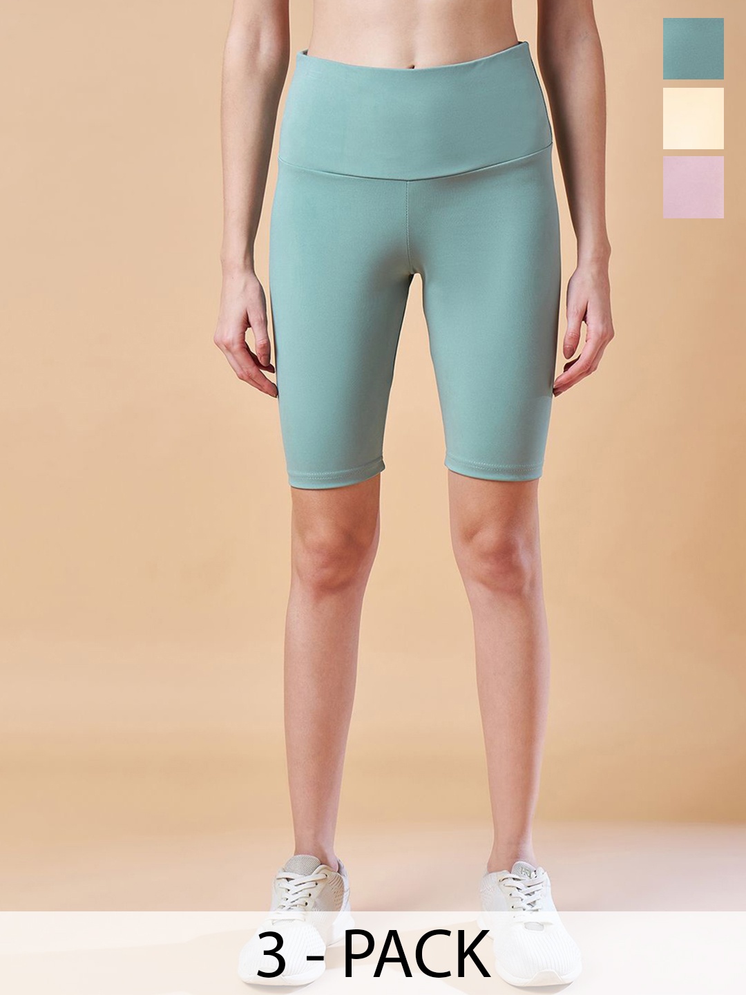 

COLOR CAPITAL Pack Of 3 Women Antimicrobial Above Knee Cycling Tights, Green