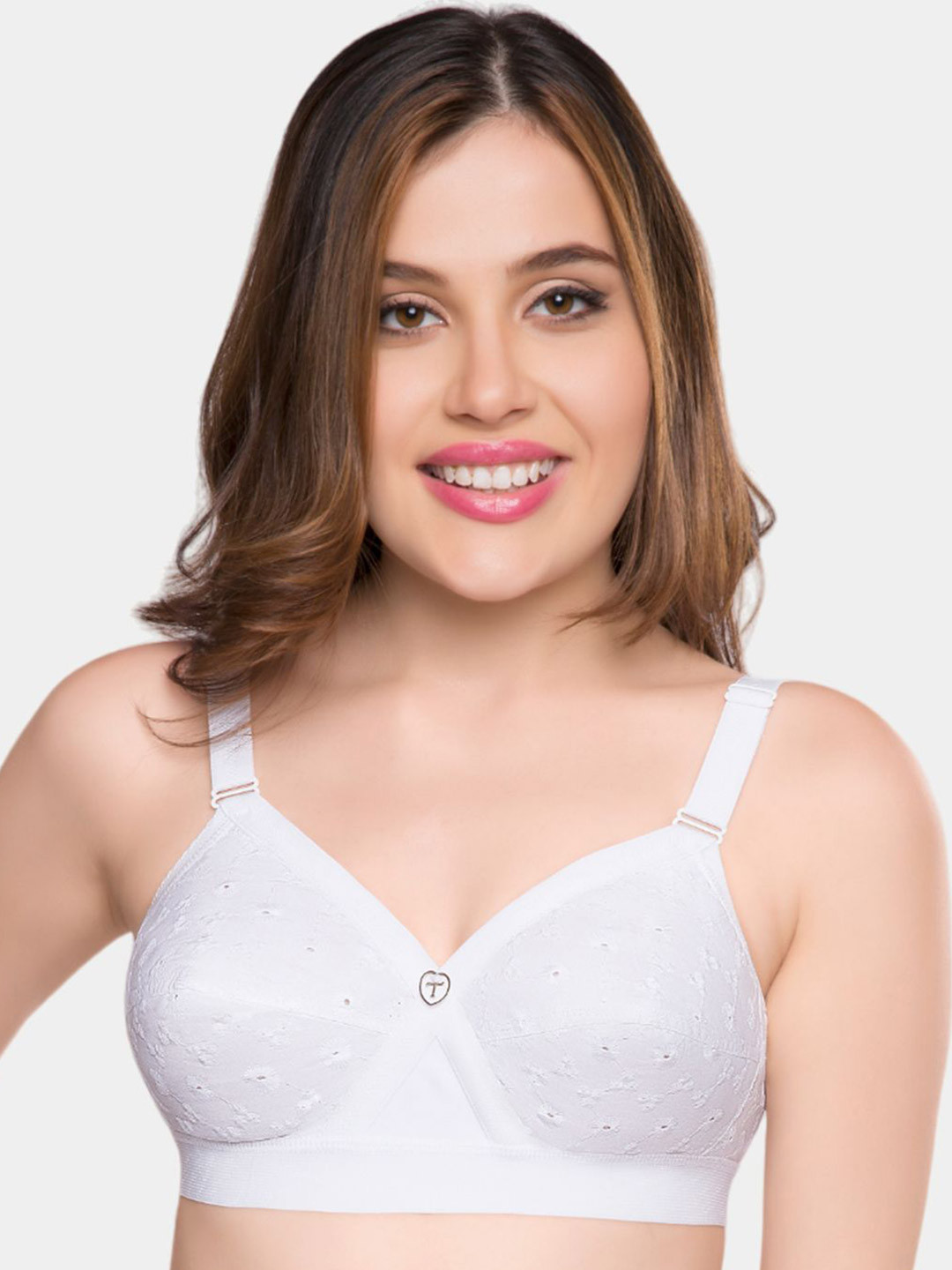 

Trylo Krutika Chikan Pure Cotton Non-Padded Non-Wired Full Coverage Bra, White
