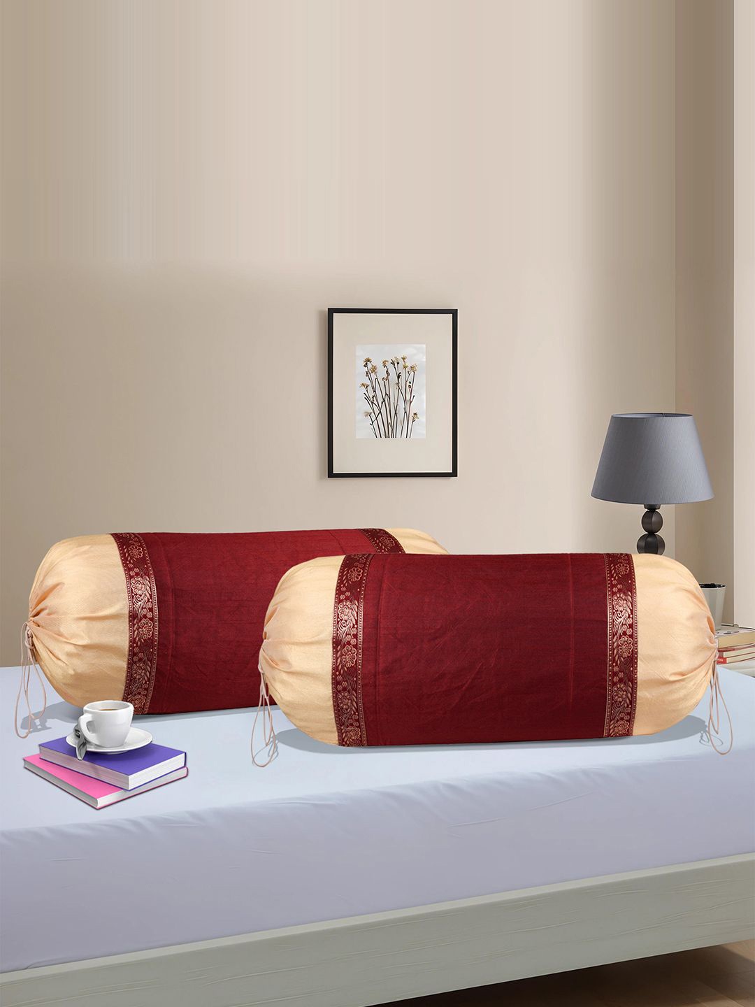 

Kuber Industries Maroon & Gold-Toned 2 Pieces Printed Cotton Bolster Covers