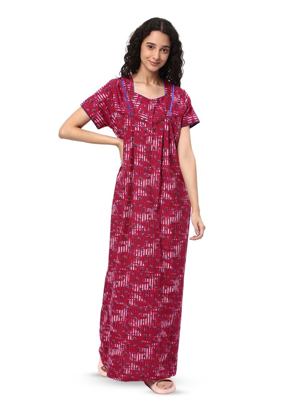 

KOVIRA Printed Maxi Nightdress for women, Maroon