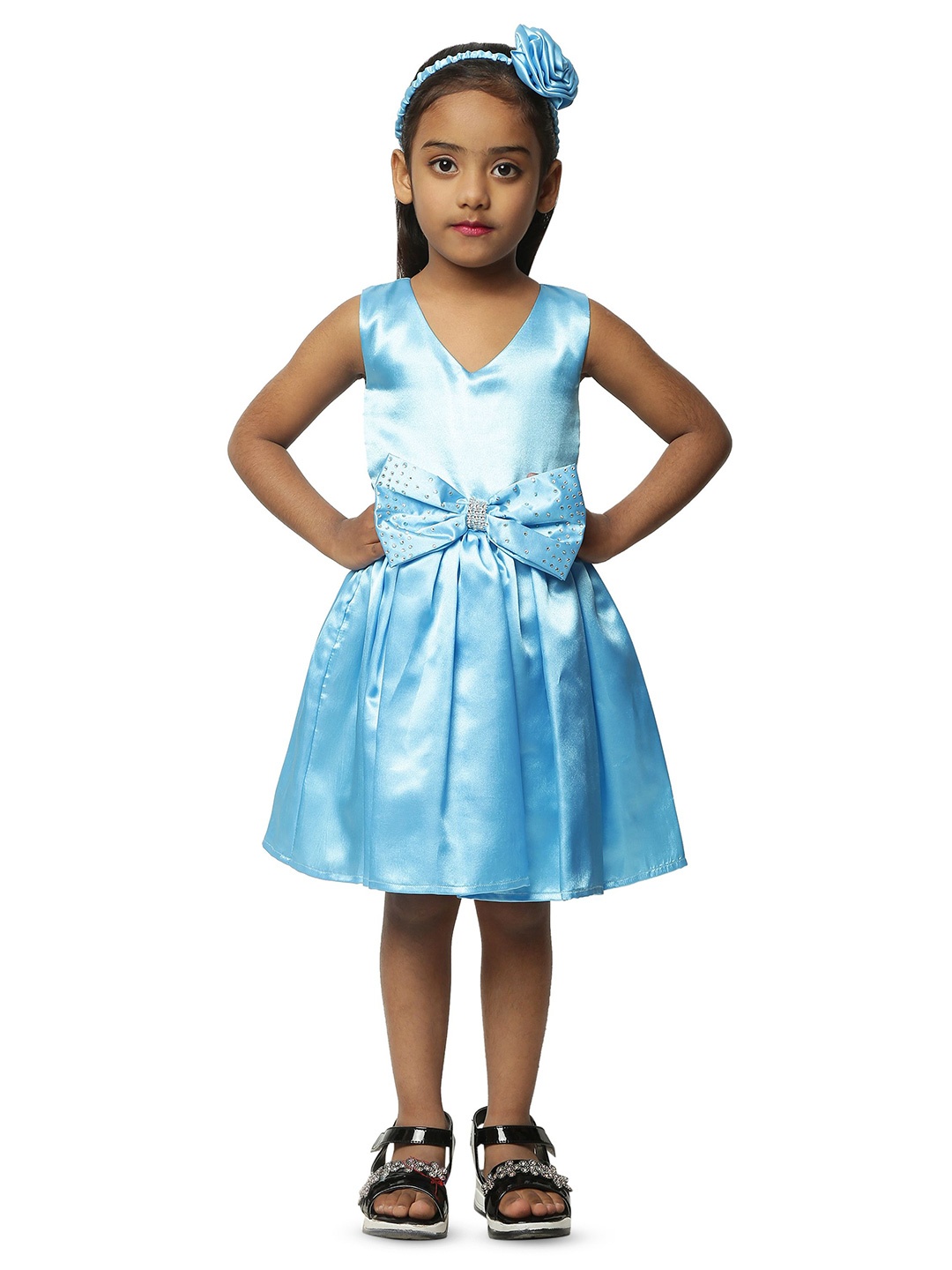 

Wish little Girls Self Design A-Line Dress, Turquoise blue