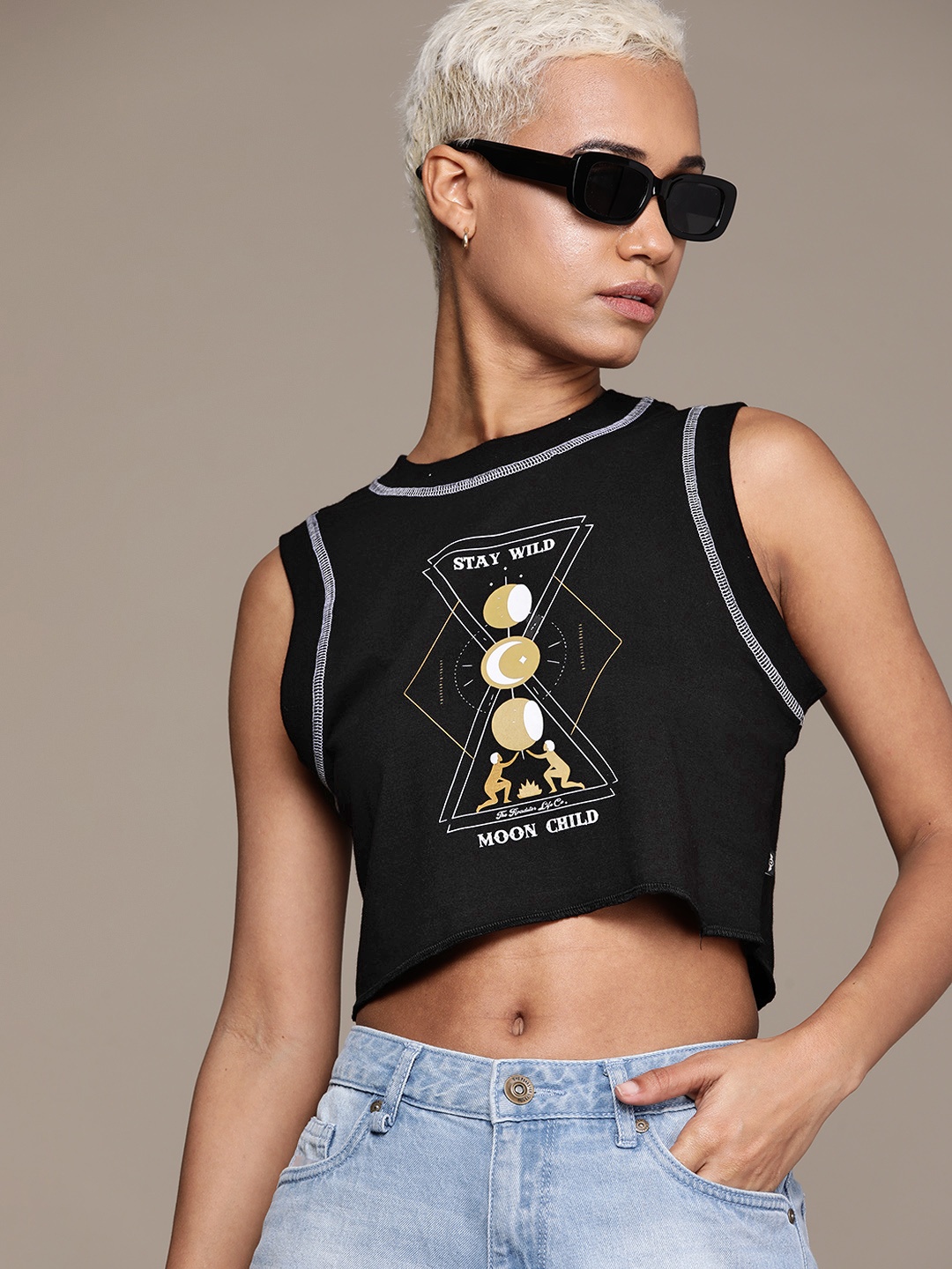 

The Roadster Lifestyle Co. Printed Cropped Tank T-shirt, Black