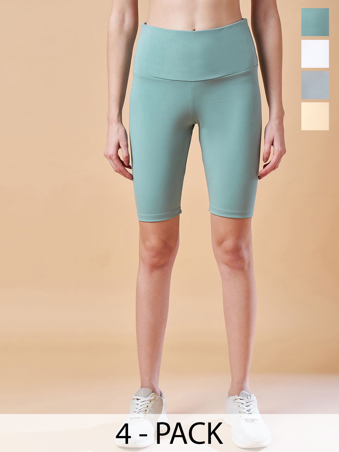 

COLOR CAPITAL Pack Of 4 Women Solid Above Knee-Length Cycling Tights, White