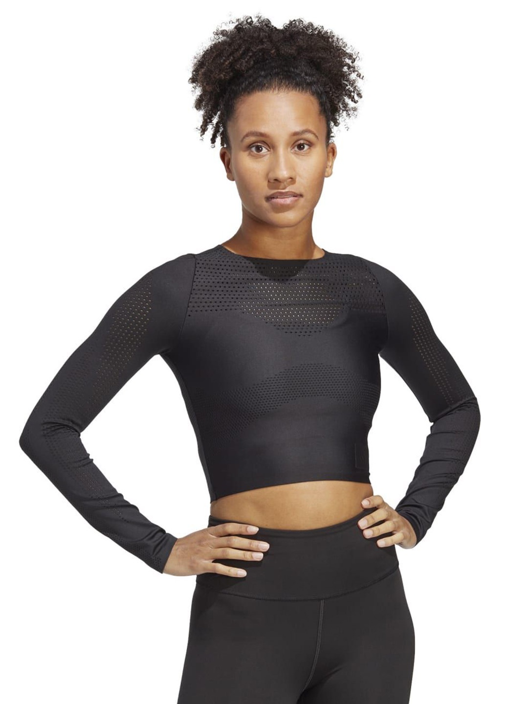 

ADIDAS Women Solid Round Neck Nylon Slim Fit T-shirt, Black