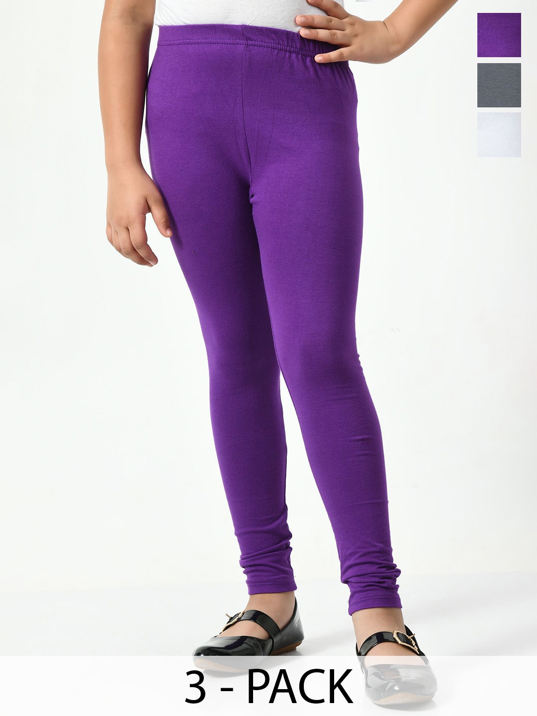 

KAYU Pack Of 3 Girls Ankle Length Lenggings, Violet