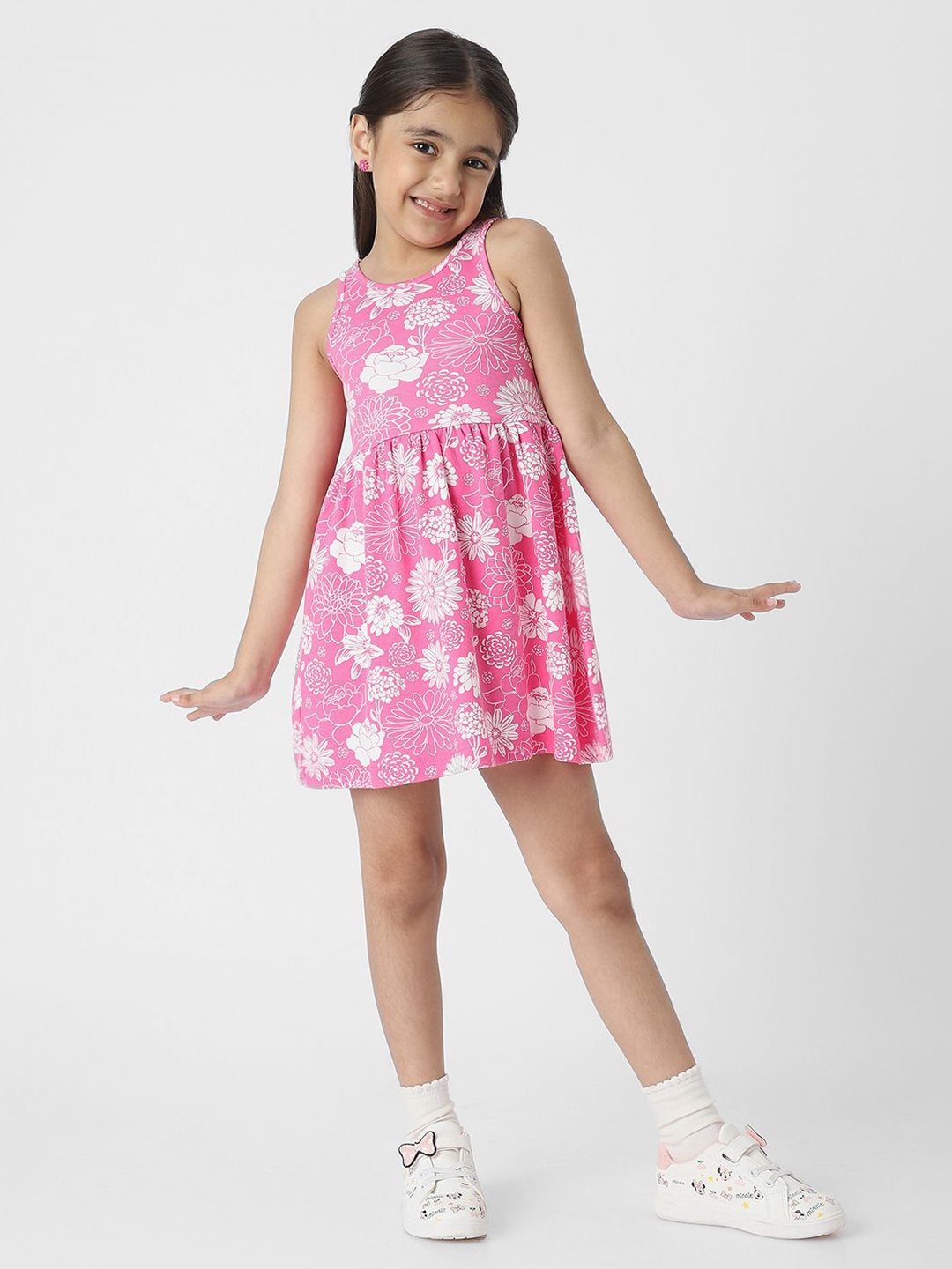 

Nautinati Girls' 100% Cotton Floral Printed Dress, Pink