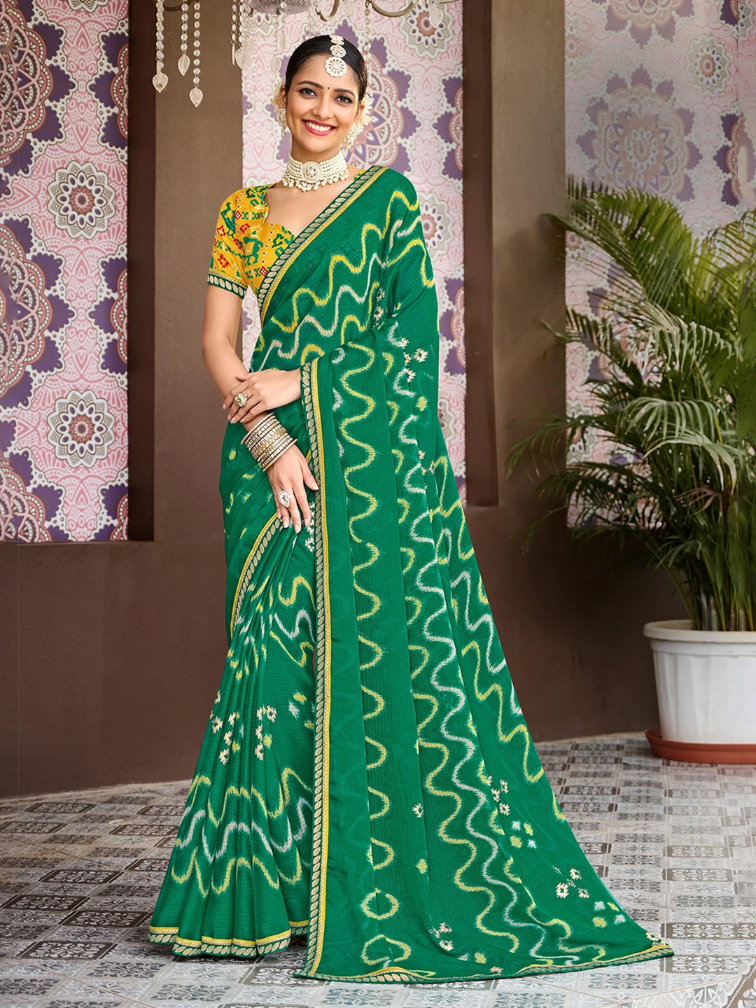

Laxmipati Geometric Printed Embroidered Saree, Green