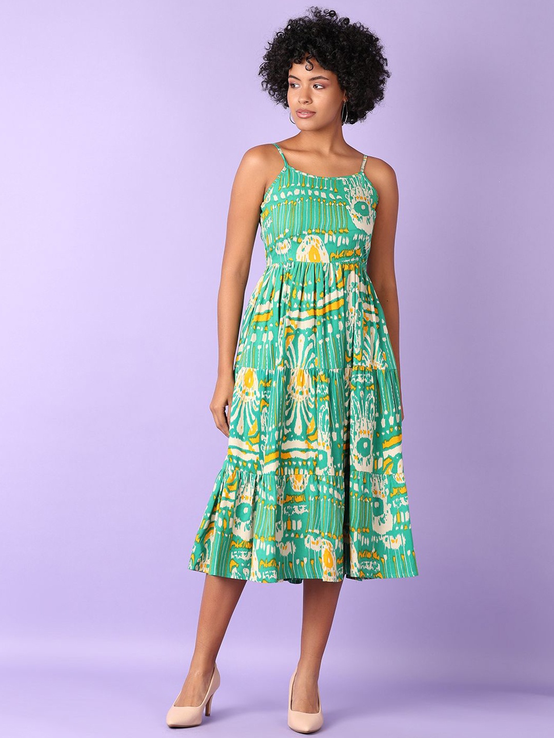 

V-Mart Women Shoulder Straps Printed Sleeveless Dresses, Green