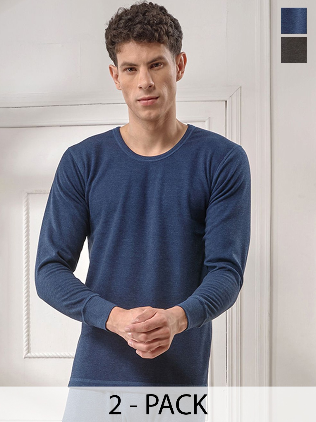 

INFERNO Pack of 2 Men Round Neck Fleeced Thermal Vest, Blue