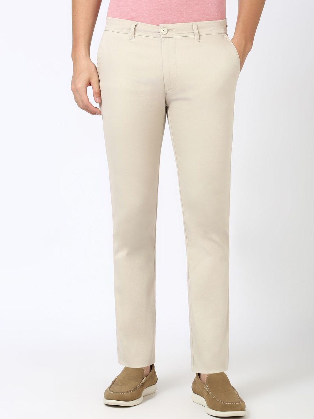 

Peter England Casuals Men Super Slim Fit Regular Trousers, Beige
