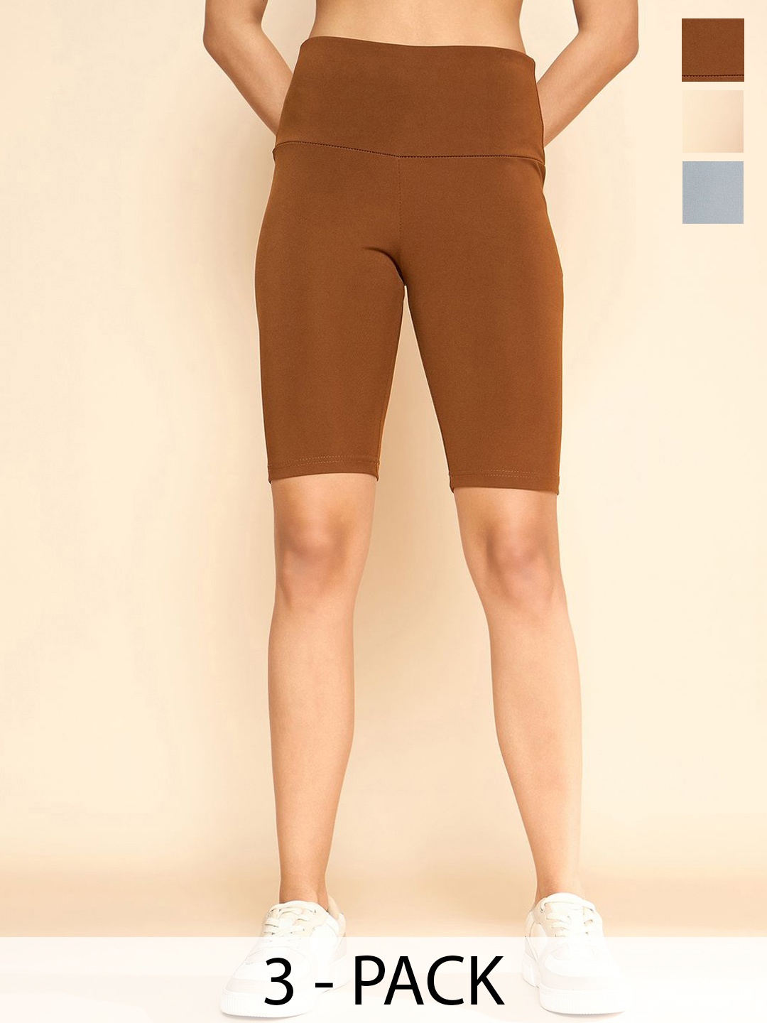

COLOR CAPITAL Pack Of 3 High-Waisted Gym Tights, Brown