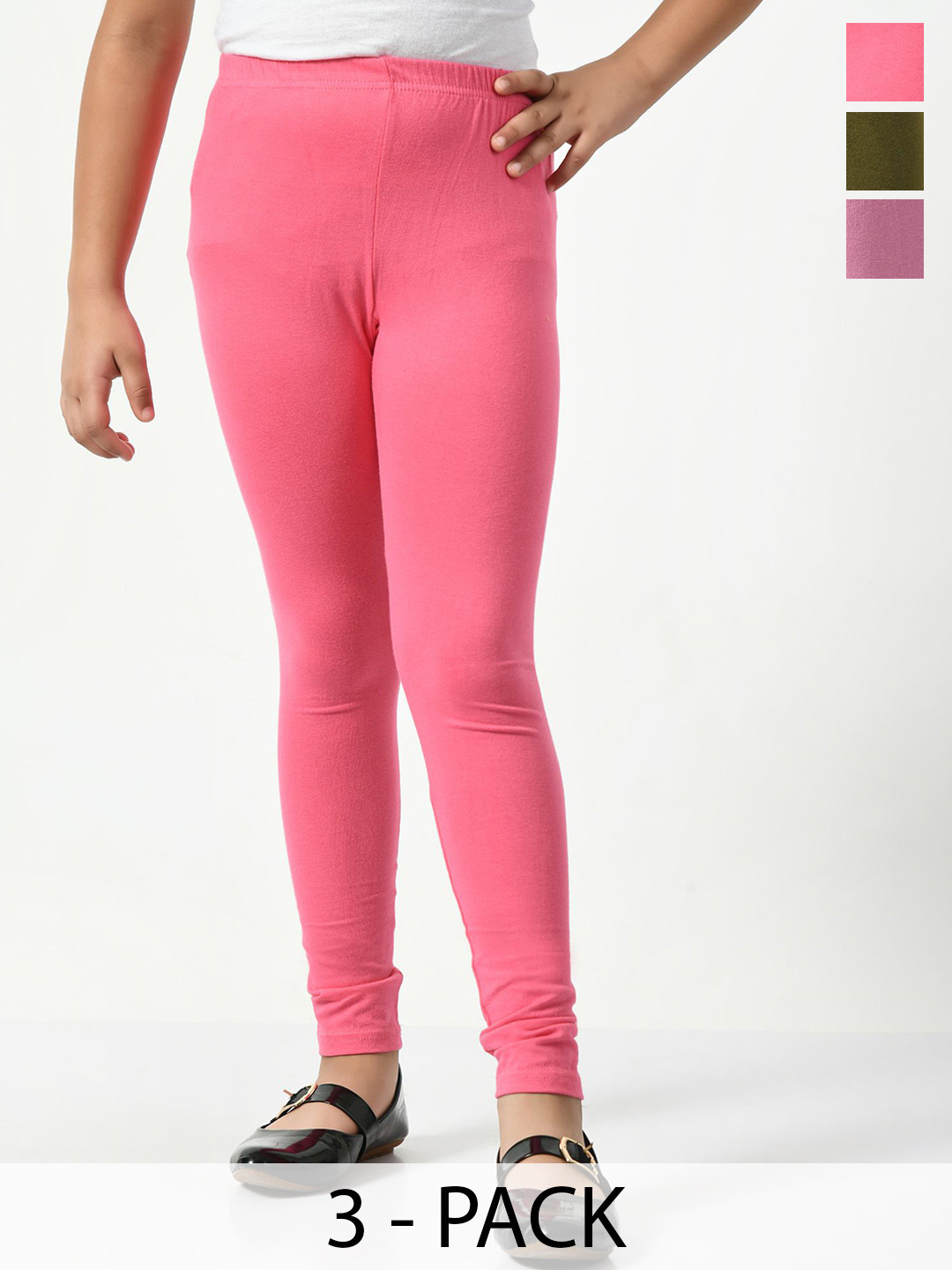 

KAYU Girls Pack Of 3 Churidar-Length Leggings, Pink