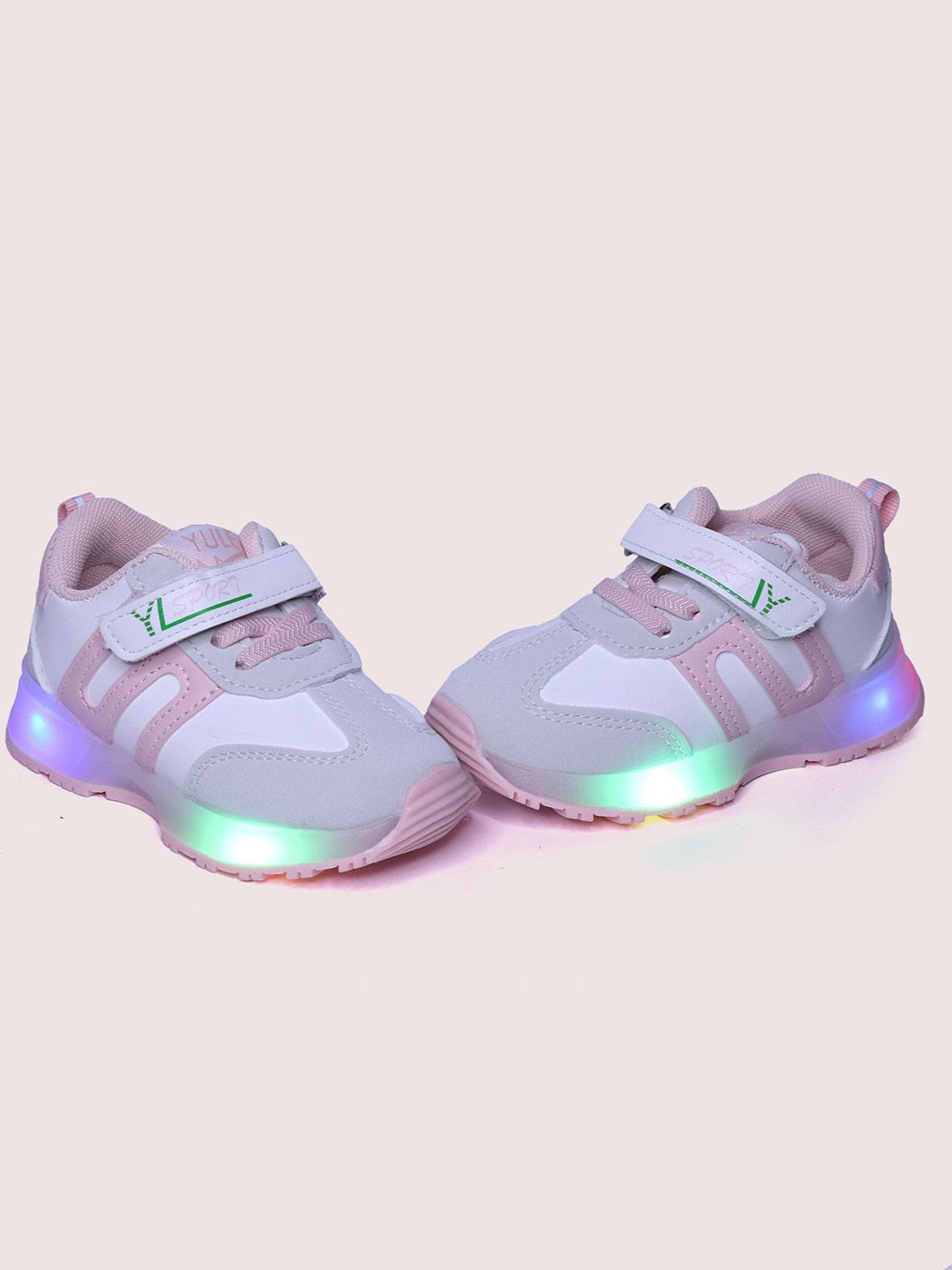 

FEETWELL SHOES Girls PU LED Sneakers, Pink