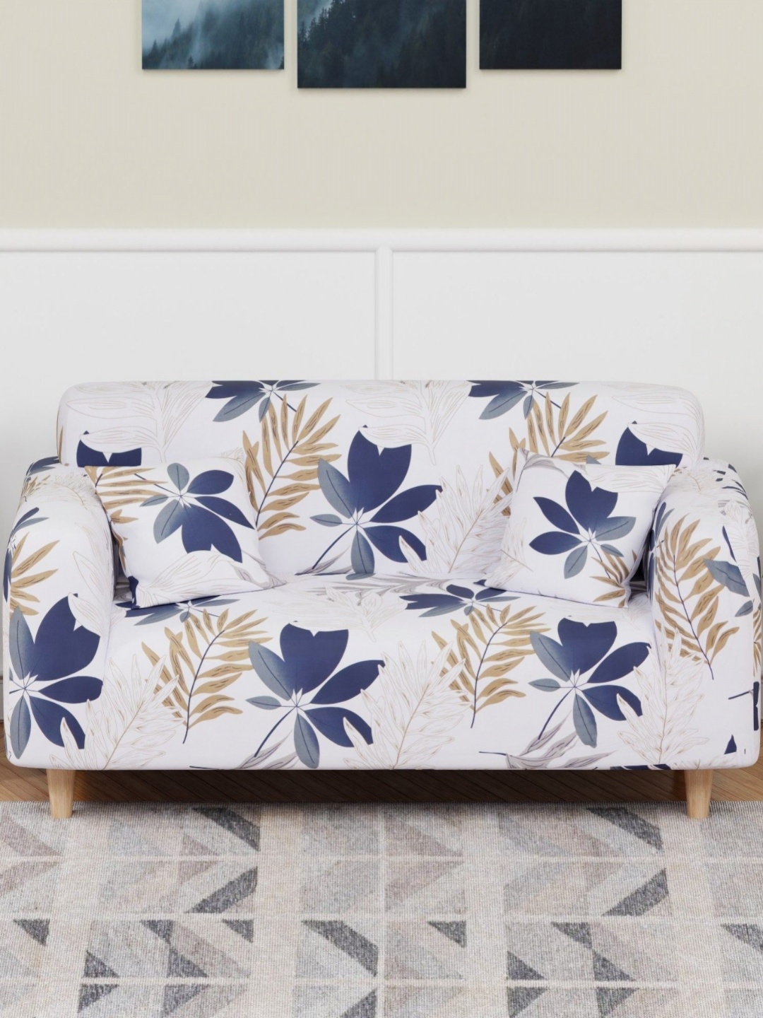 

Lukzer White Printed Polyester 1 Piece Sofa Cover With Arms