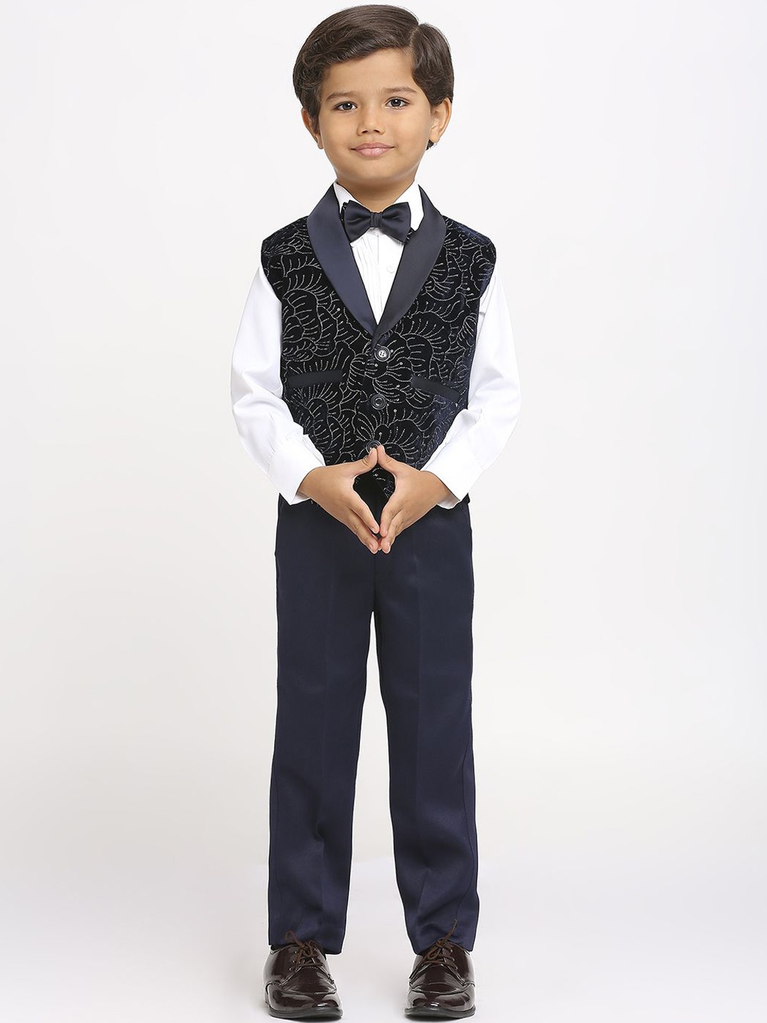 

YK Infant Boys 3-Pcs Embroidered Jacket With Shirt & Trousers Party Suit, Navy blue