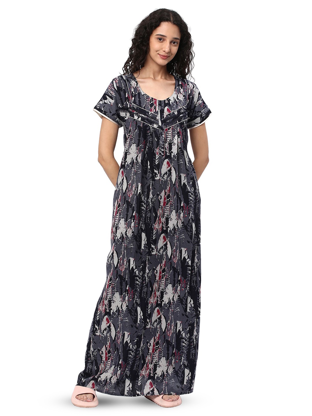 

KOVIRA Women Printed Maxi Nightdress, Navy blue