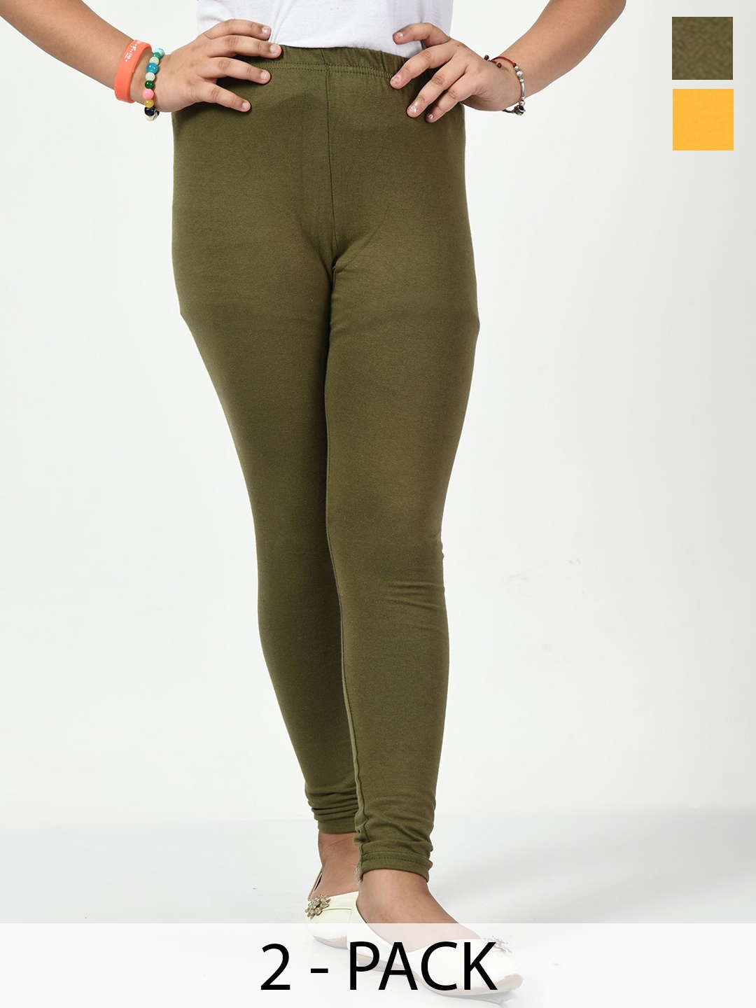 

KAYU Girls Pack Of 2 Ankle-Length Leggings, Yellow