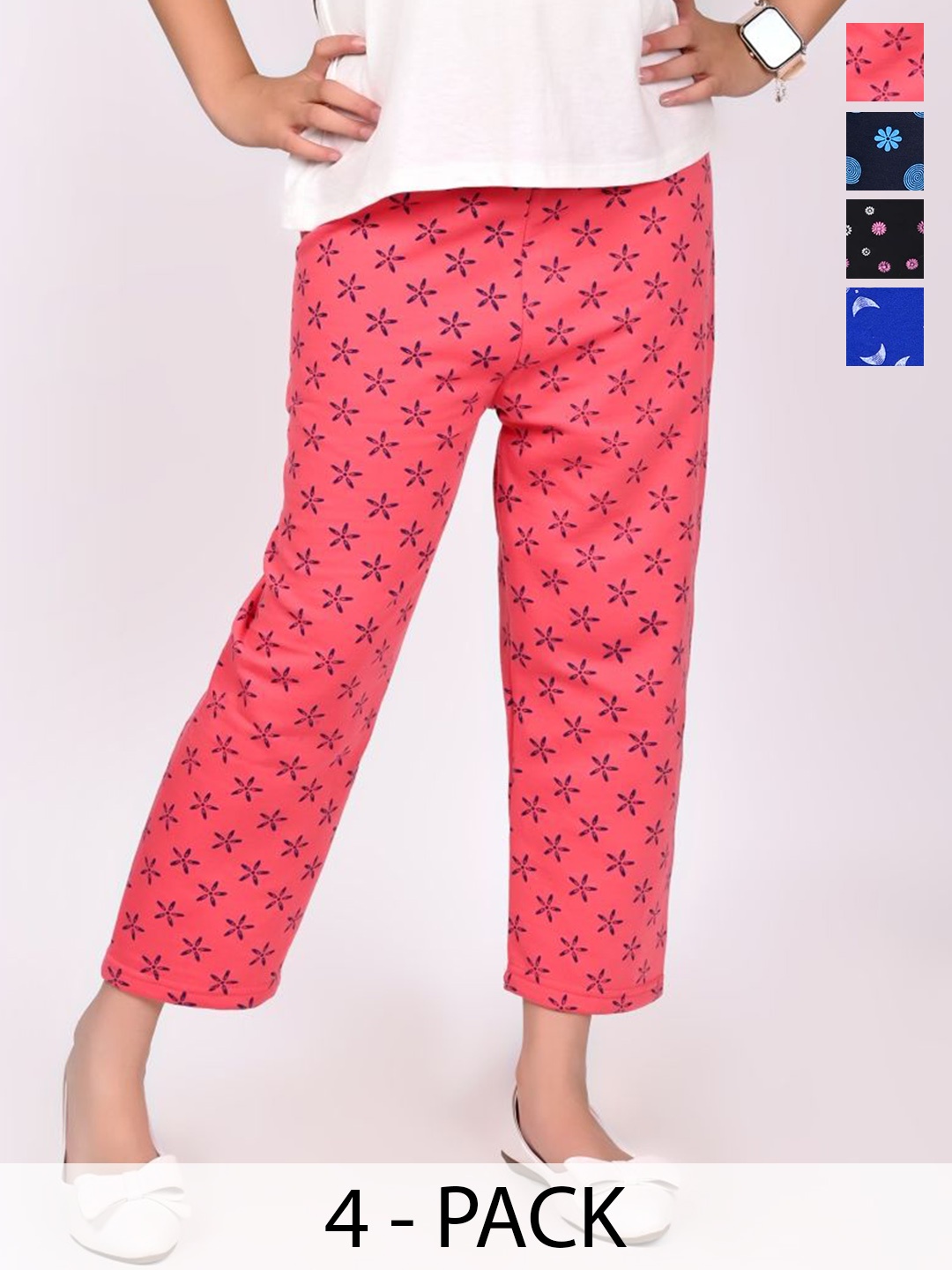 

BAESD Girls Pack Of 4 Printed Trousers, Red