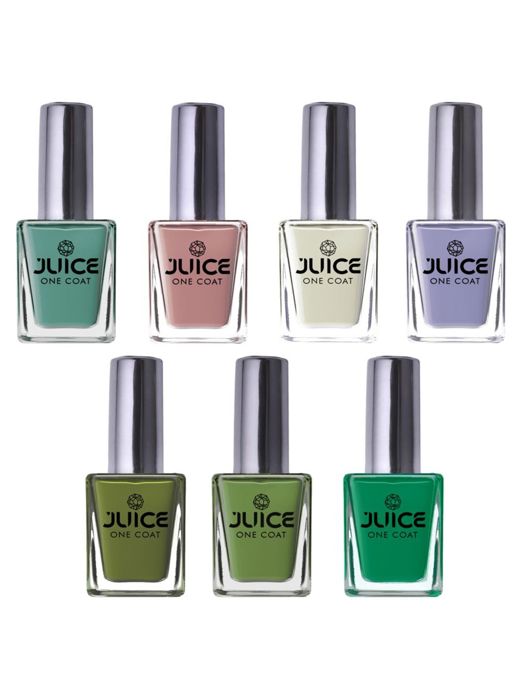 

JUICE Set Of 7 One Coat Long-Wearing Glossy Nail Polish - 11 ml Each, Green