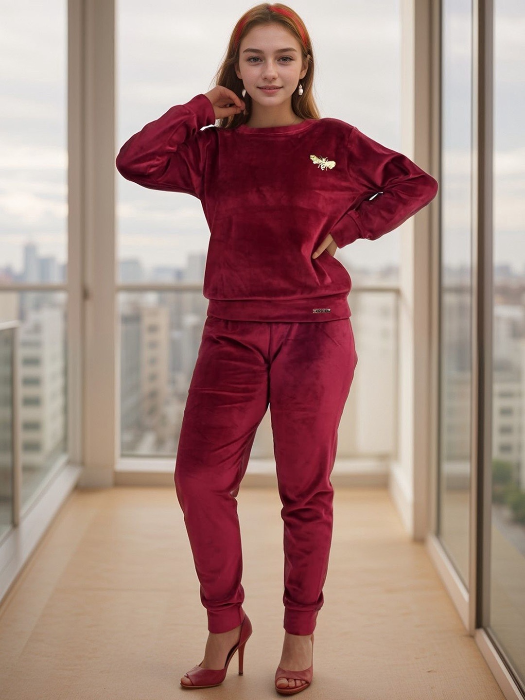 

BAESD Girls T- Shirt & Trousers Clothing Set, Maroon