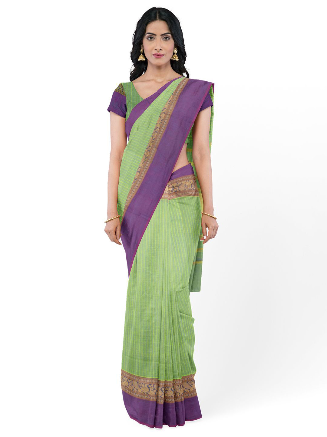 

Avishya Woven Design Zari Pure Cotton Kanjeevaram Saree, Green