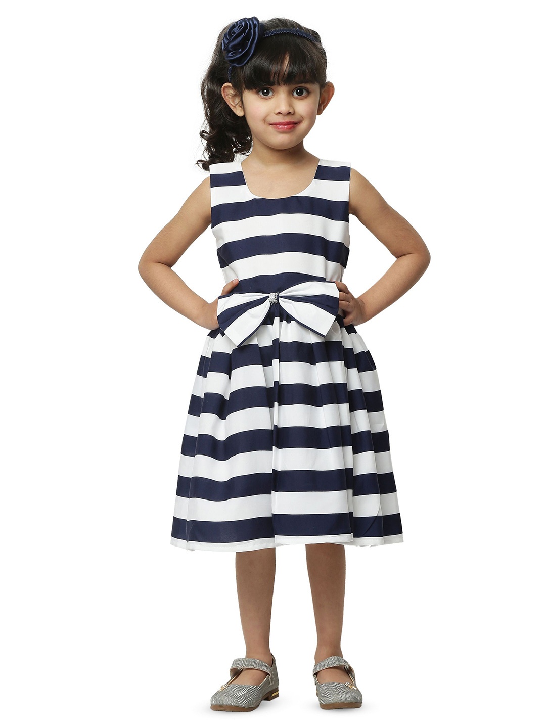 

Wish little girls Crepe A-Line Striped Dress, White