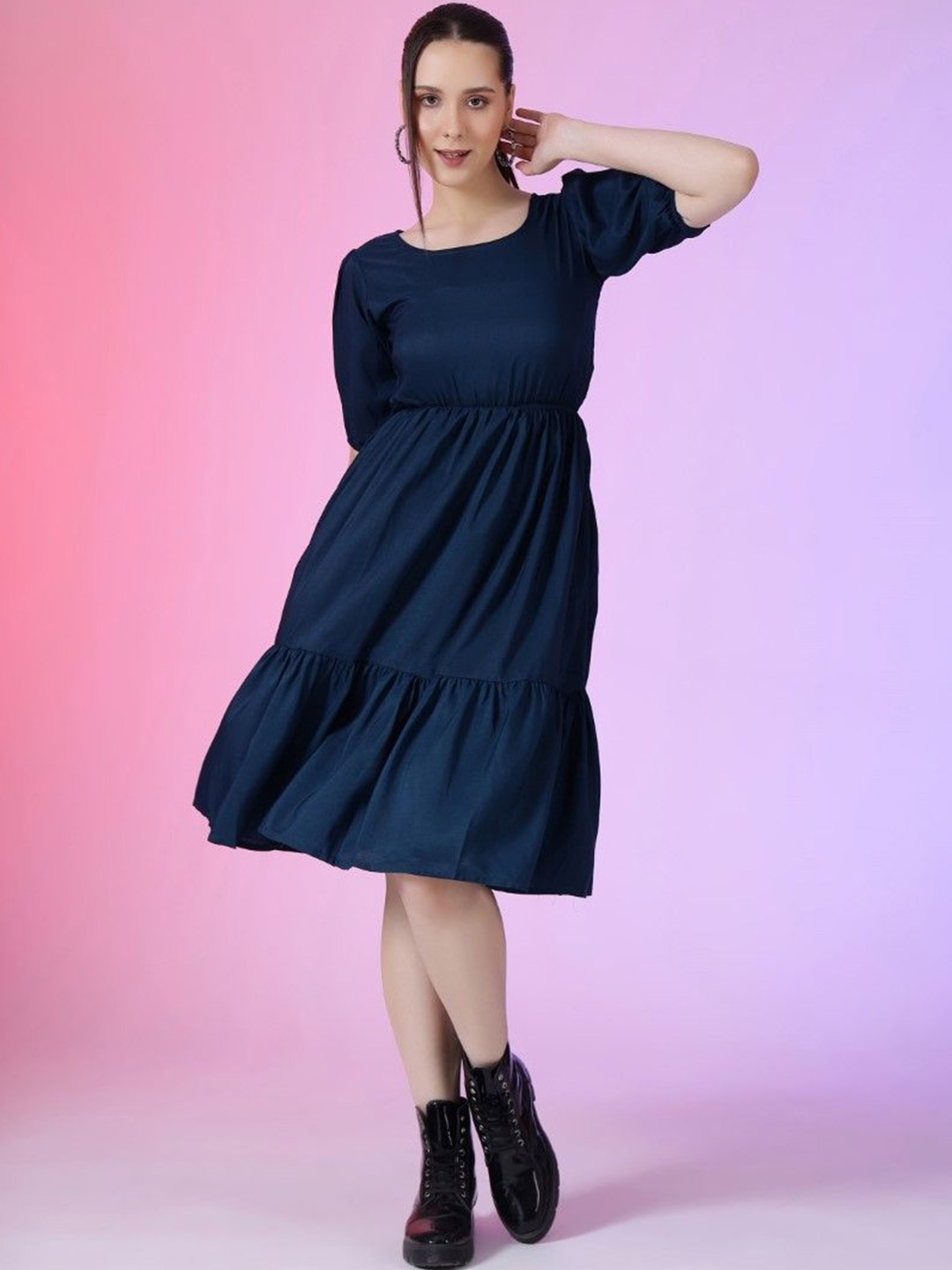 

Raiyani Enterprise Women Tiered Fit & Flare Dress, Blue