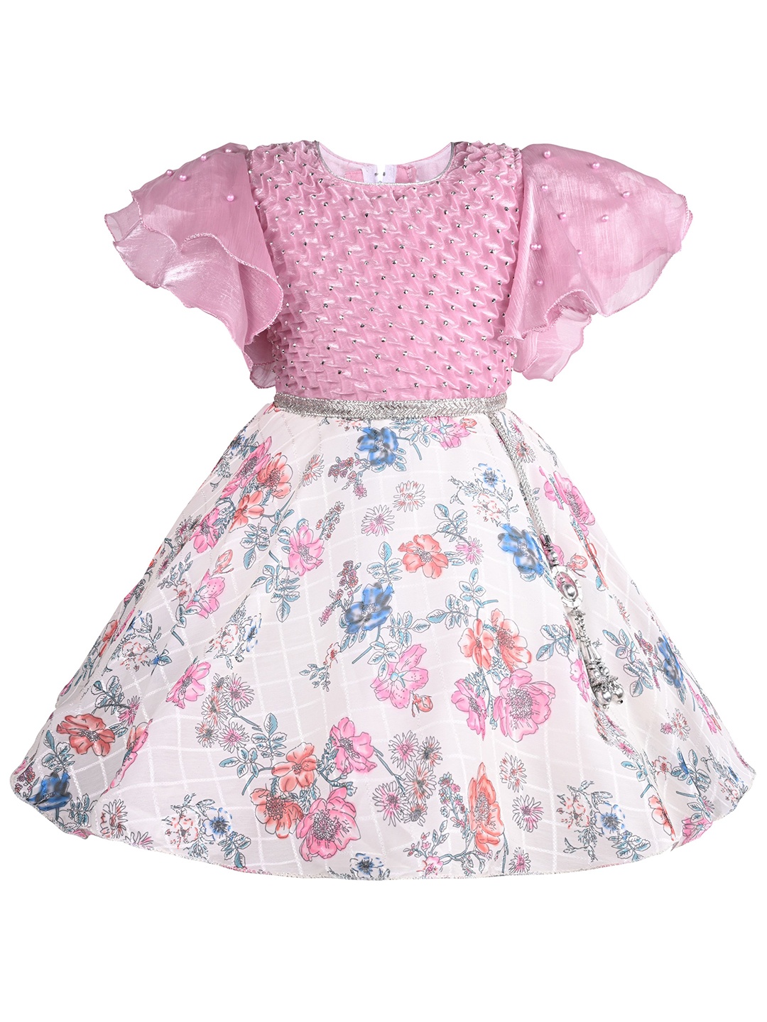

Wish Karo Floral Print Flared Sleeve Fit & Flare Dress, Pink