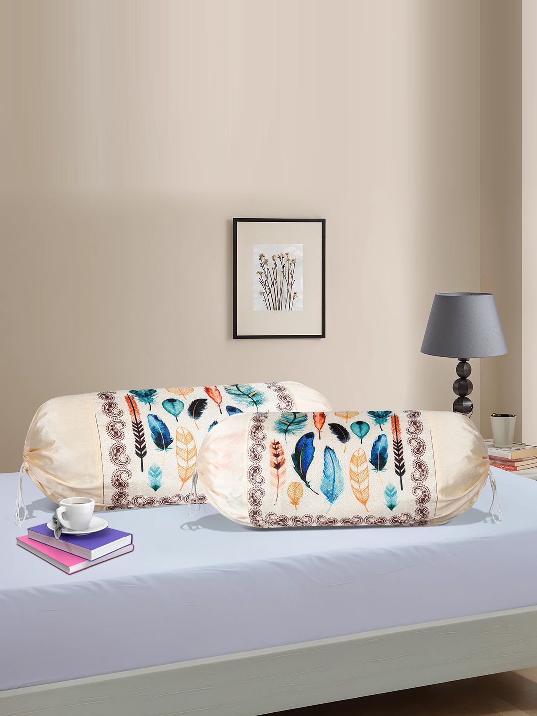 

Kuber Industries Cream-Coloured & Blue 2 Pieces Printed Cotton Bolster Covers