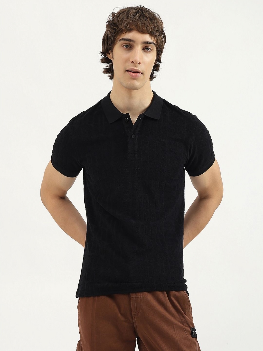 

United Colors of Benetton Men Solid Polo Collar Pure Cotton T-shirt, Black
