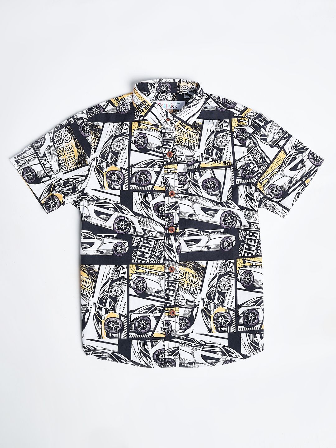 

First Kick Boys Spread Collar Solid Cotton Casual Shirt, Black