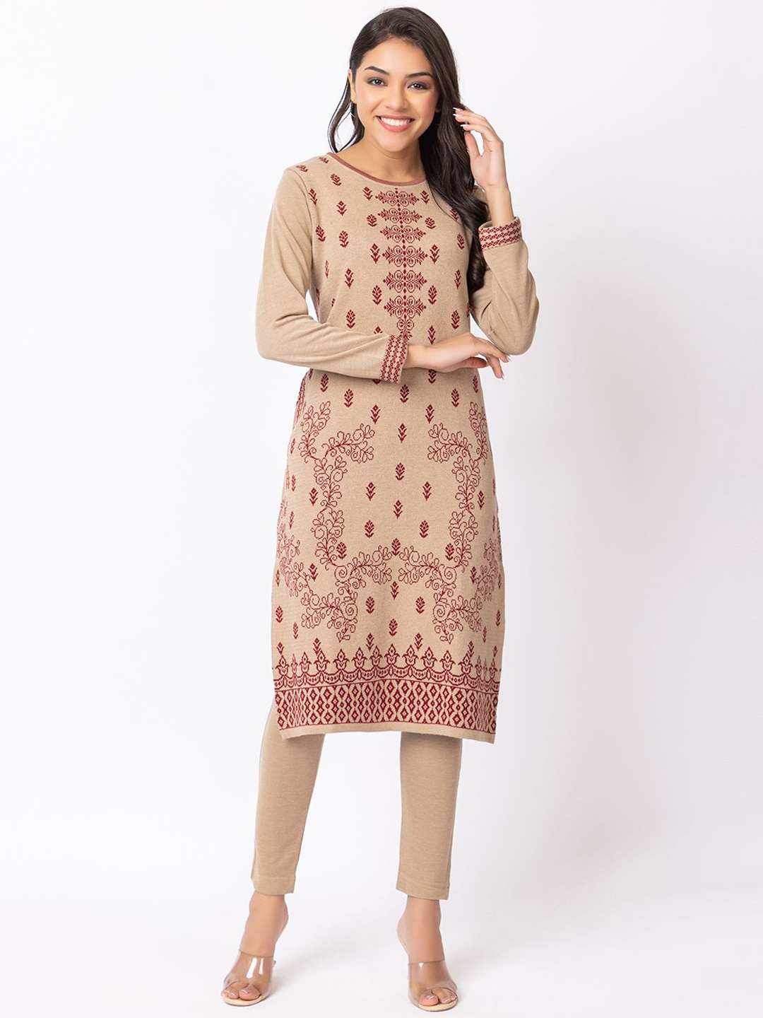 

KEIKO Ethnic Motifs Woven Design Acrylic Kurta, Beige