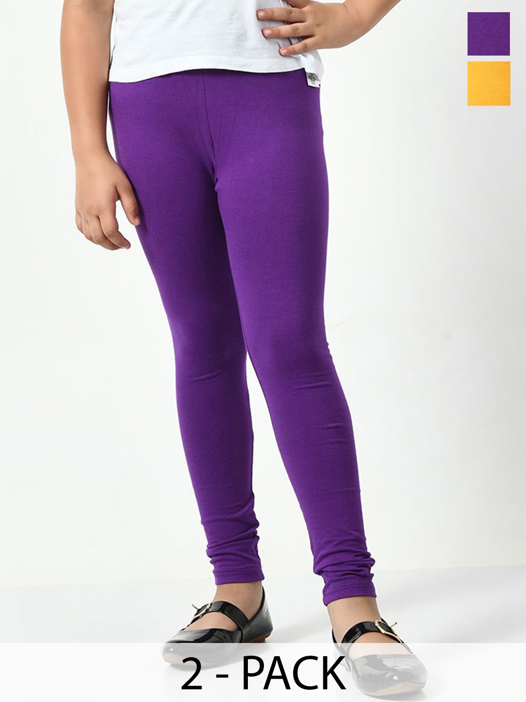 

KAYU Girls Cotton Pack Of 2 Ankle-Length Leggings, Purple
