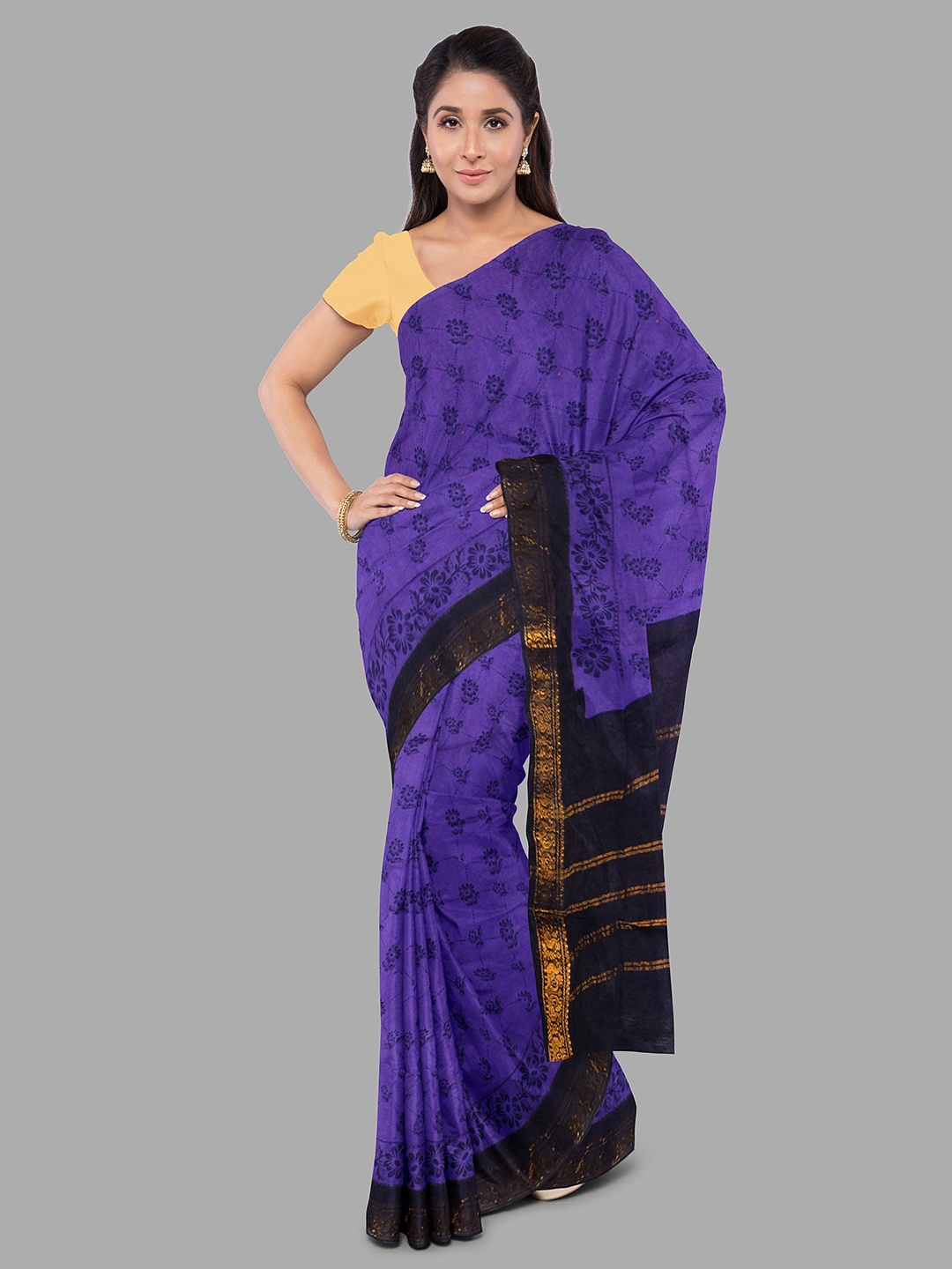 

The Chennai Silks Floral Zari Pure Cotton women Sungudi Saree, Violet