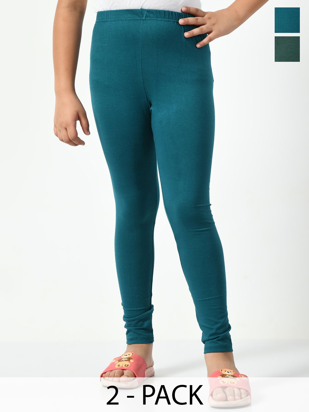 

KAYU Girls Cotton Pack Of 2 Ankle Length Leggings, Teal