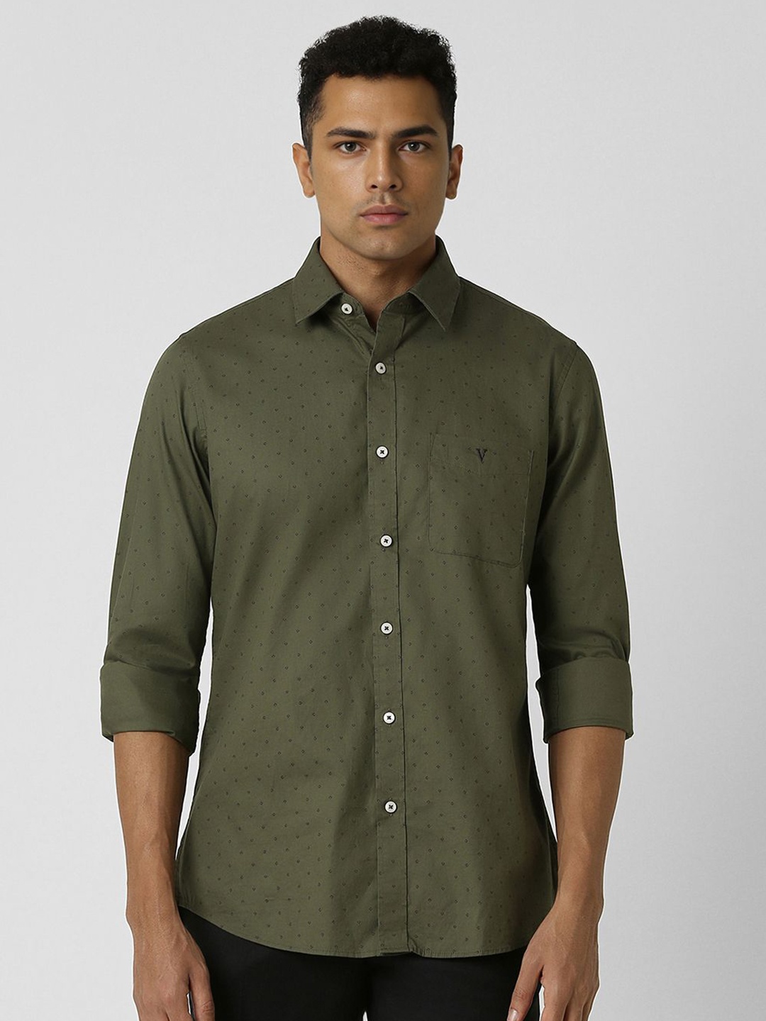 

Van Heusen Sport Men Cotton Slim Fit Micro Ditsy Printed Casual Shirt, Olive