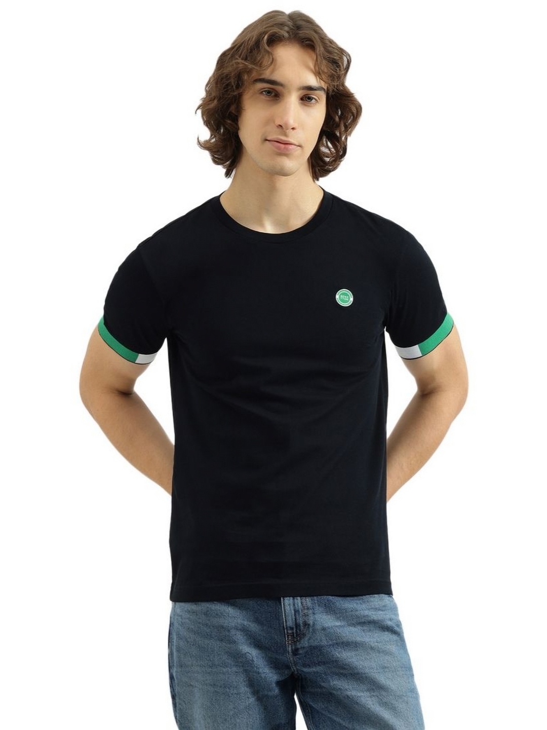

United Colors of Benetton Men Solid Round Neck Pure Cotton T-shirt, Blue