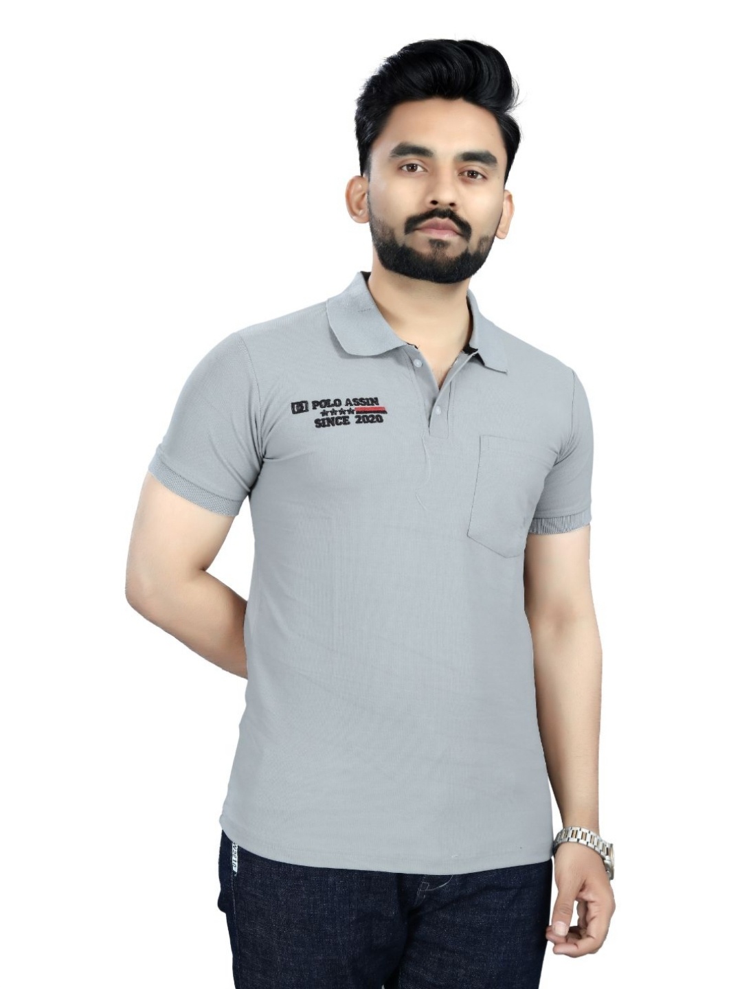 

DYRECTDEALS Men Solid Polo Collar T-shirt, Grey