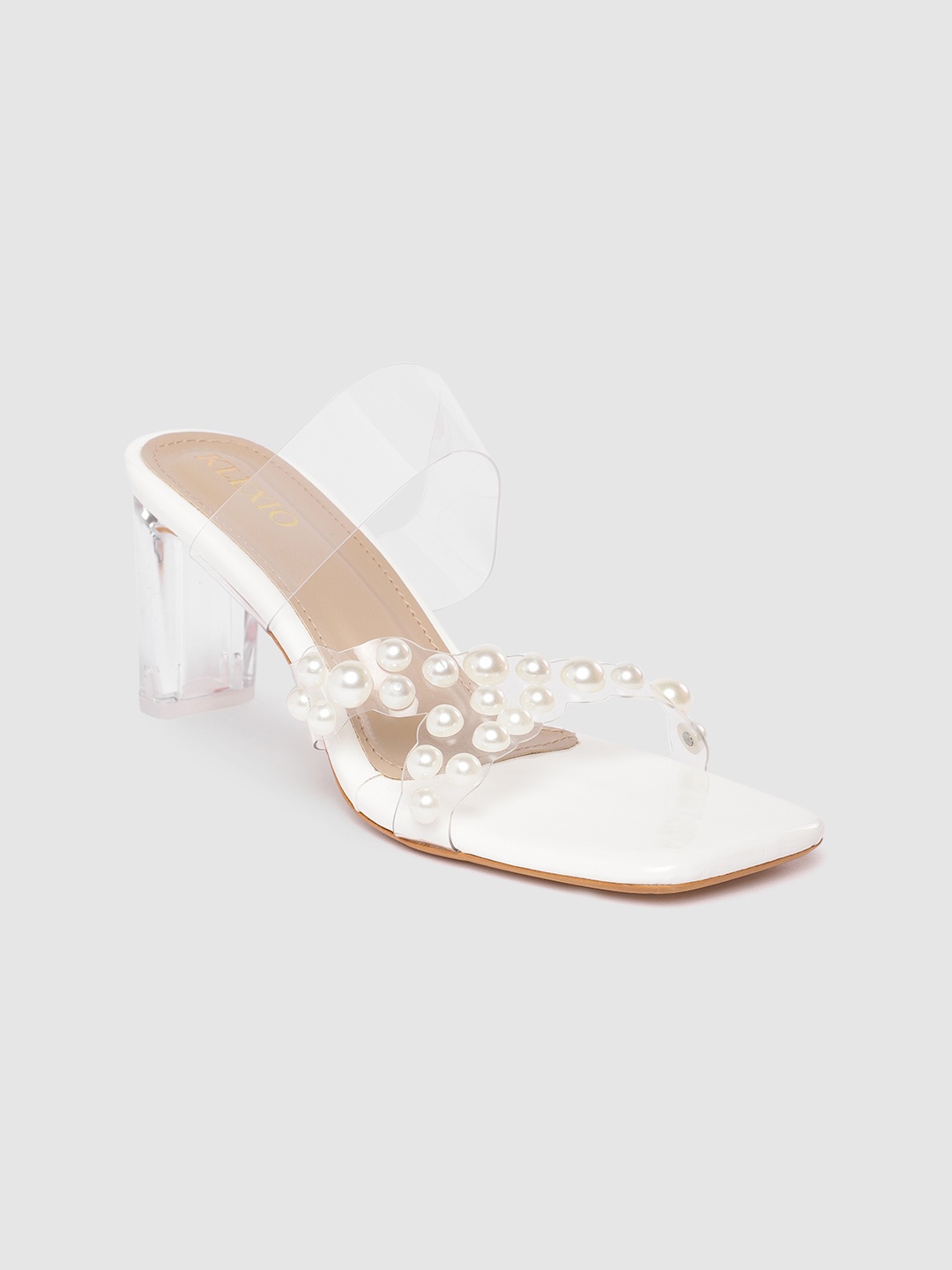 

KLEXIO Women Embellished Block Sandals, White