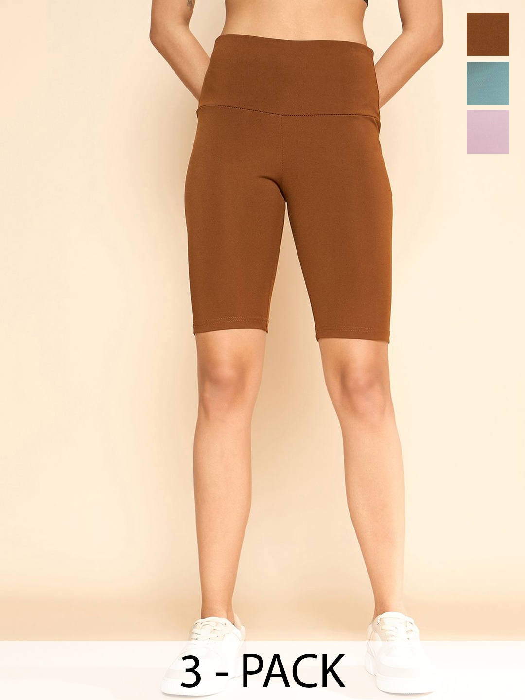 

COLOR CAPITAL Women Pack of 3 Above Knee Length Gym Tights, Brown