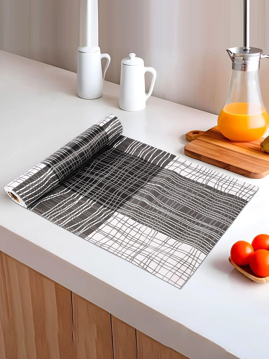 

Kuber Industries Black & Grey Geometric Printed Shelf Liner Organisers