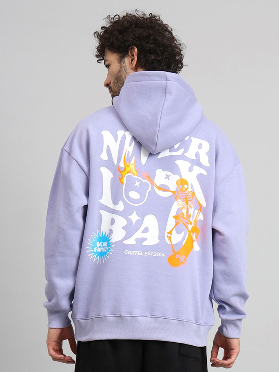 

GRIFFEL Men Typography Printed Hood Fleece Pullover Sweatshirt, Purple