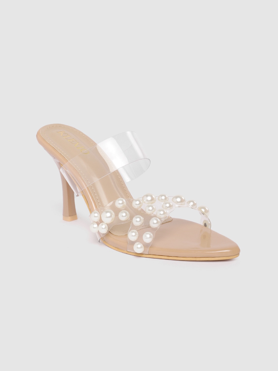 

KLEXIO Embellished Stiletto Sandals, Beige
