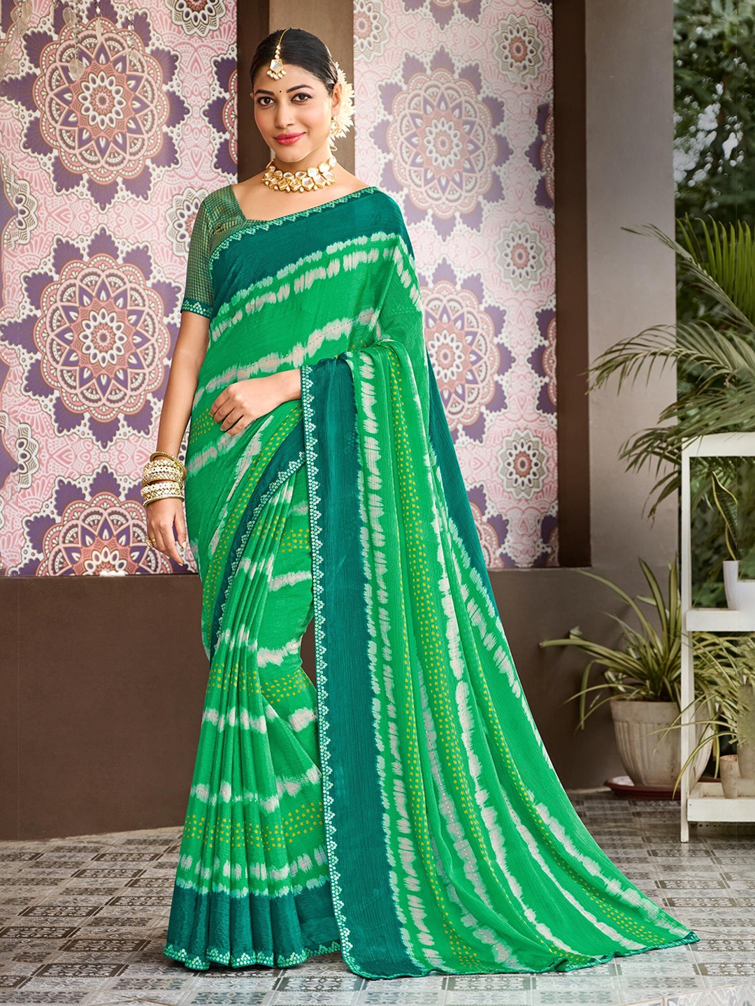 

Laxmipati Abstract Printed Embroidered Saree, Green