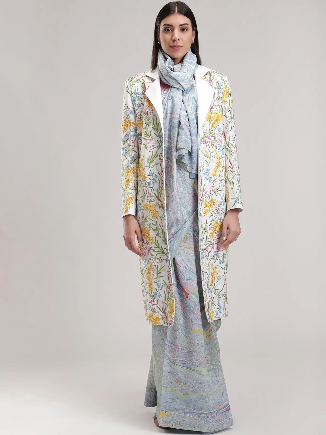 

BETRUE Women Hooded Floral Printed Linen Casual Tailored Jacket, White