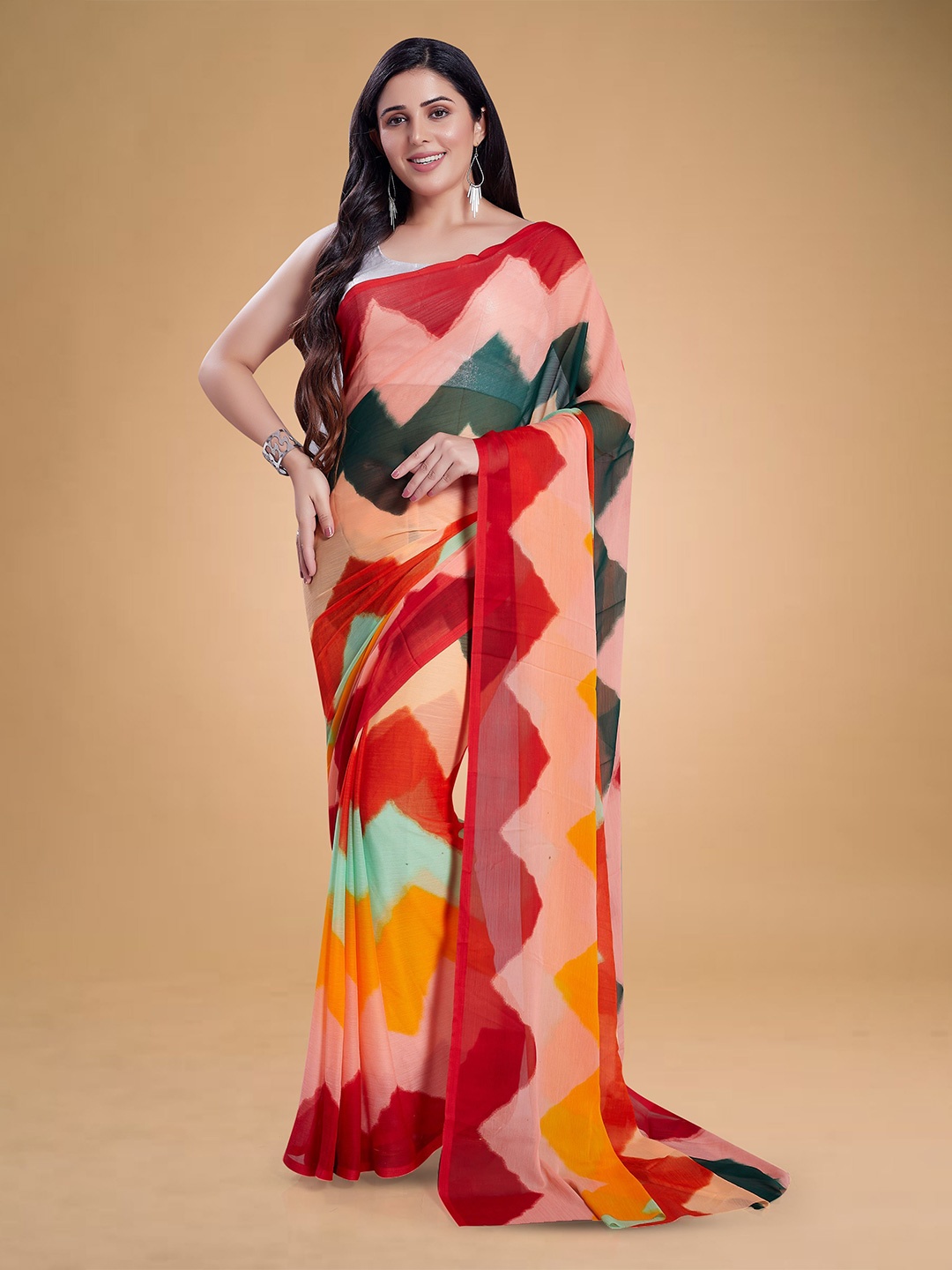 

Rani Saahiba Leheriya Printed Saree, Red