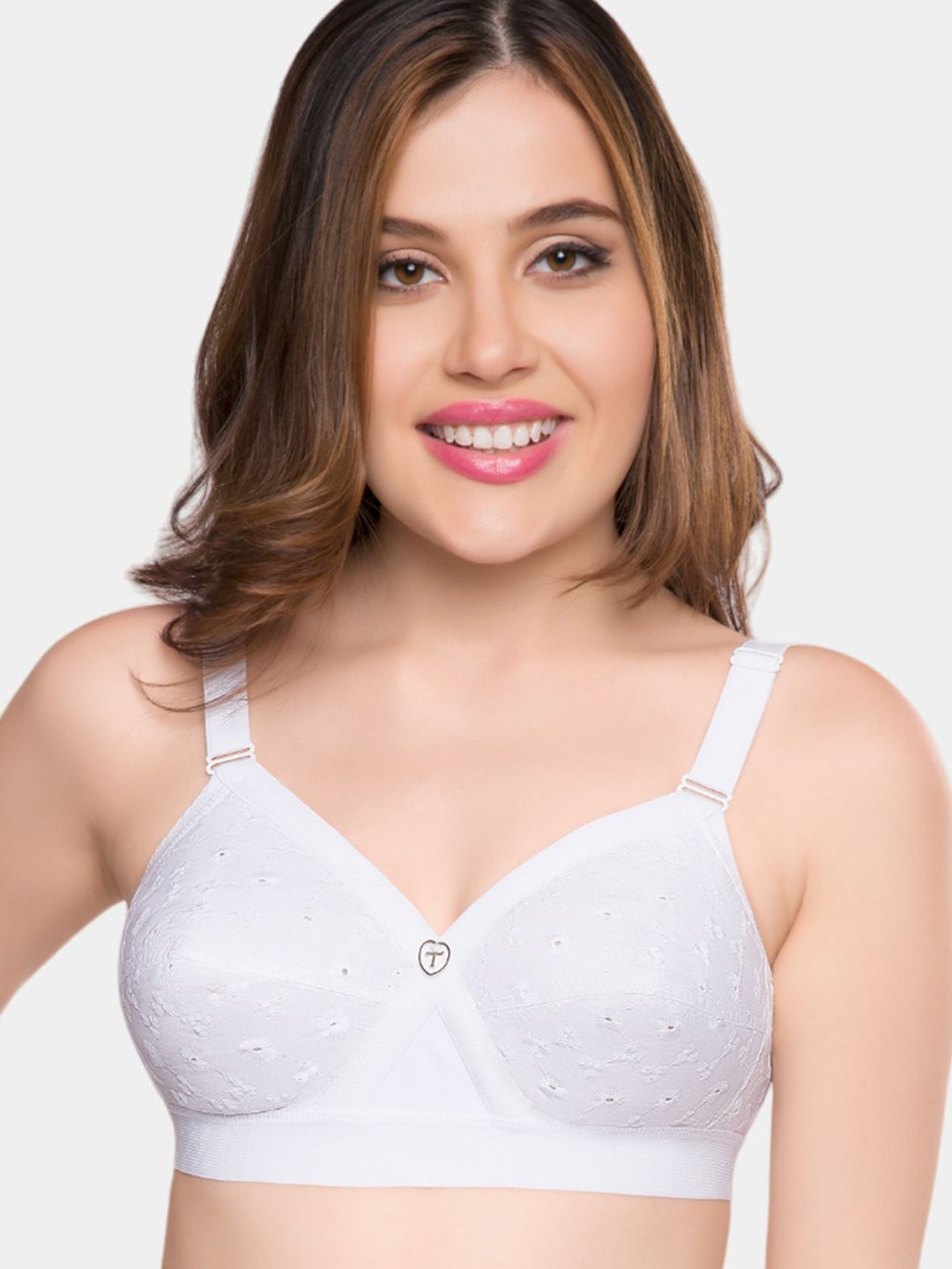 

Trylo Krutika Chikan Pure Cotton Non-Padded Non-Wired Full Coverage Bra, White