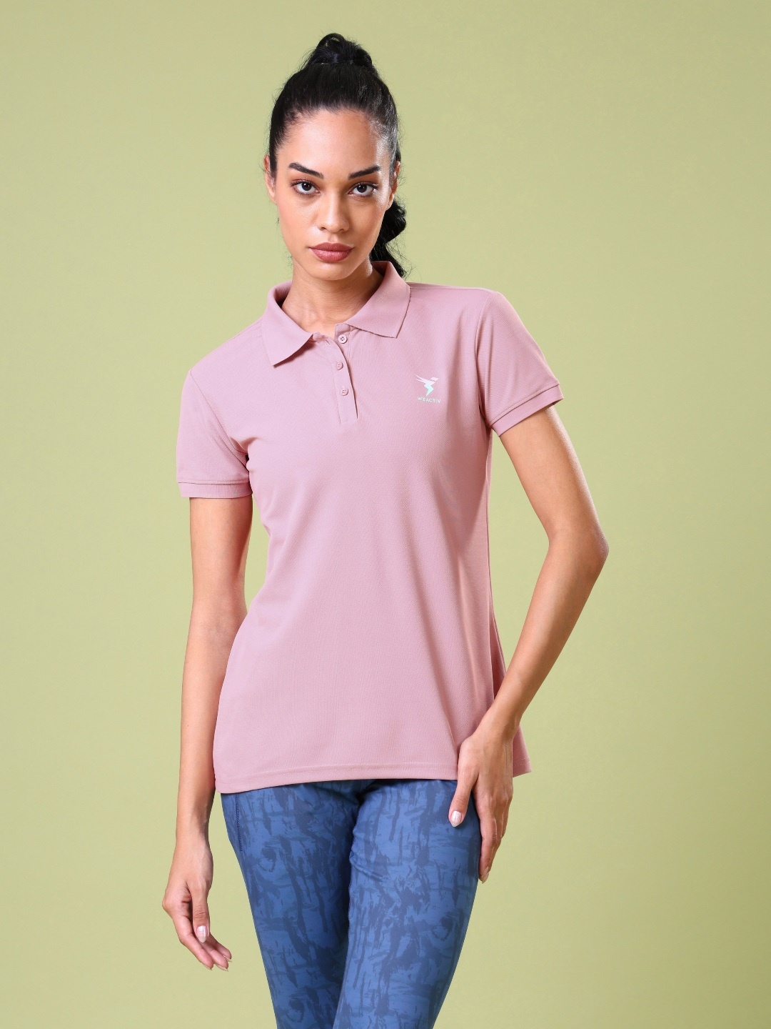 

Technosport Women Solid Polo Collar UPF50 Slim Fit T-shirt, Mauve