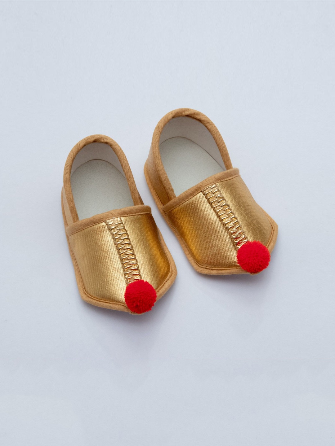

Daizy Girls Embellished Lace Booties With Pom Poms, Gold